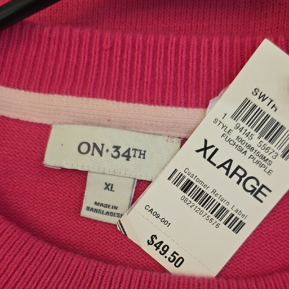 ON 34th Fuchsia Sweater XL NWT Bright Pink Knit Cozy Minimalist Preppy - Picture 10 of 14